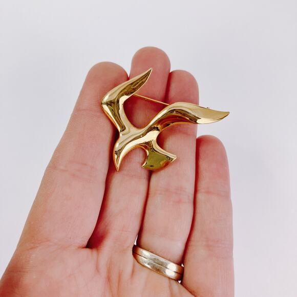 VTG Mid Century Seagull Brooch Modernist Coastal 60s Seaside Gold Tone Bird Pin - Picture 5 of 11